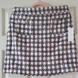 New Maison d' Amelie skirt plaid white black purple pink pattern